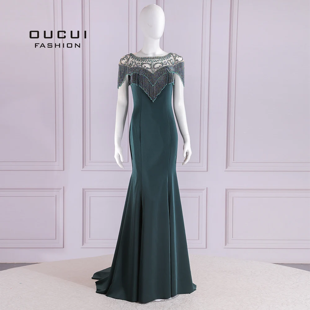 Женское вечернее платье русалка длинное бирюзовое с рукавами крылышками и