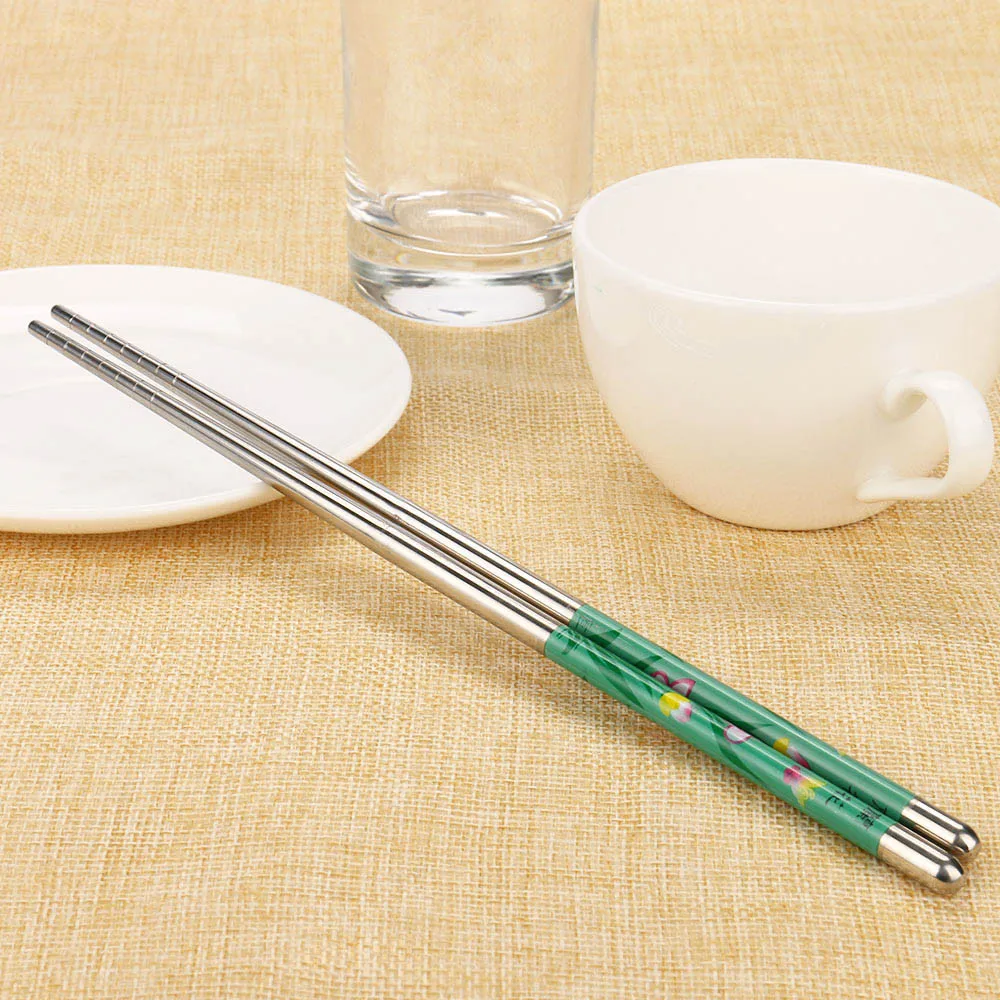

New 1pair Length White Flower Pattern Stainless Steel Chopsticks Pair New Portable Reusable Chopsticks Chinese Durable Chopstick
