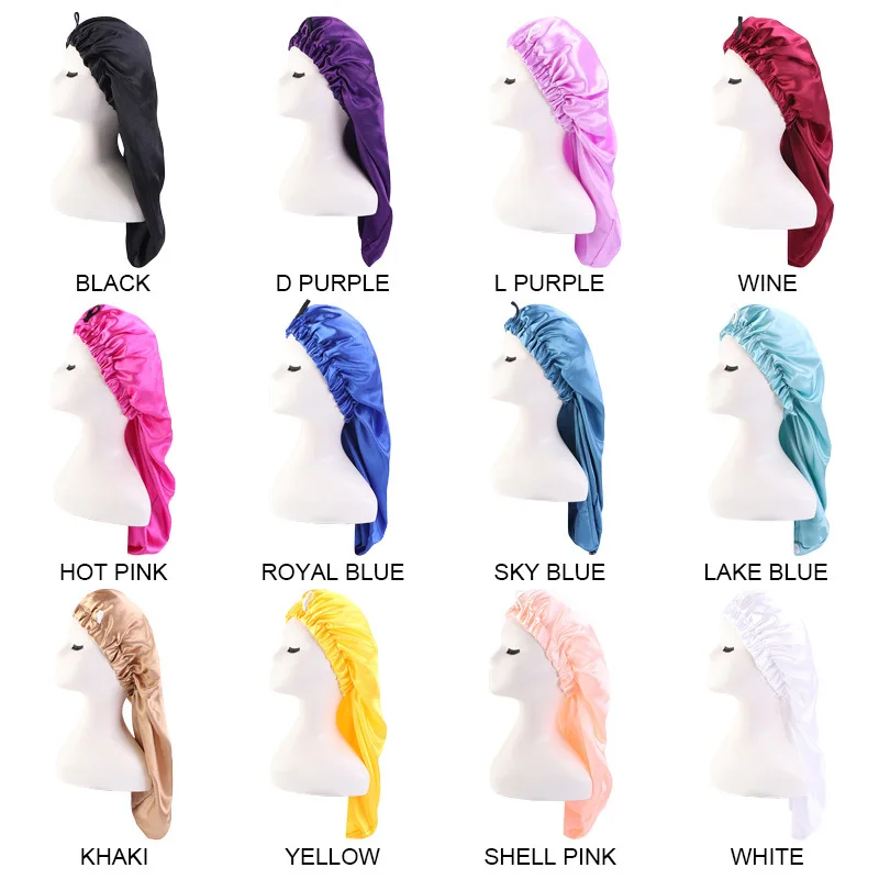 

Women Headscarf Elastic Braid Hat Turban Hat Long Tail Chemo Cap Comefortable Soild Color Pirate Long Tube Night Hair Care Cap