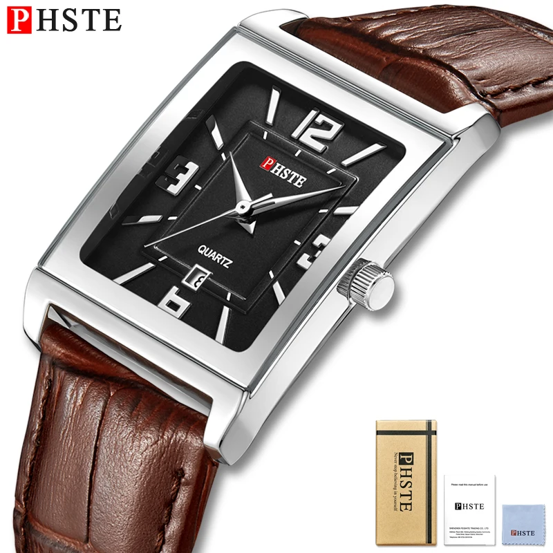 Часы наручные PHSTE Мужские кварцевые брендовые квадратные аналоговые с японским