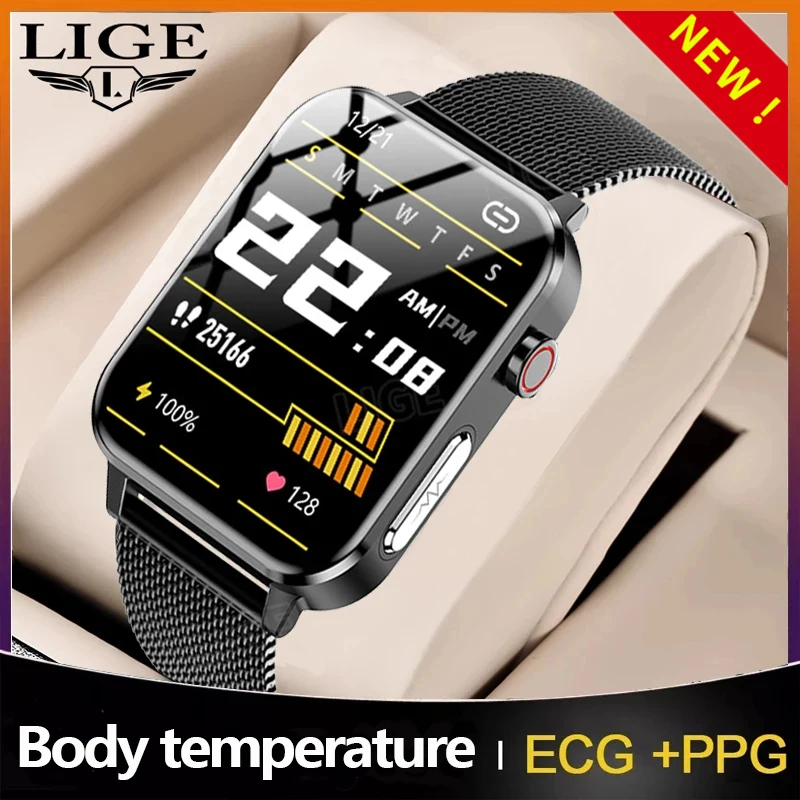 

LIGE New Smart Watch Men Has ECG+PPG Body Temperature Heart Rate Blood Pressure Monitor Sport Women Smartwatch For Android Ios