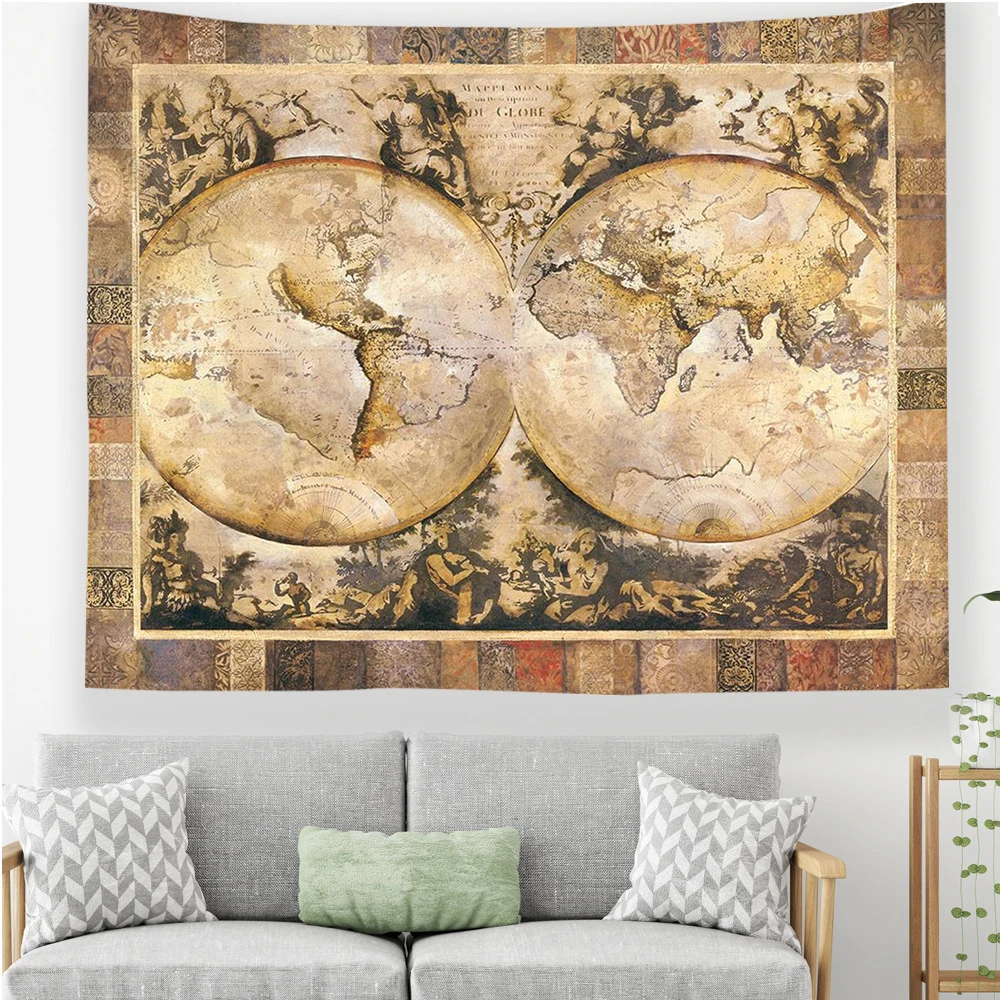 Винтажный гобелен с европейской картой настенный хиппи психоделический мира