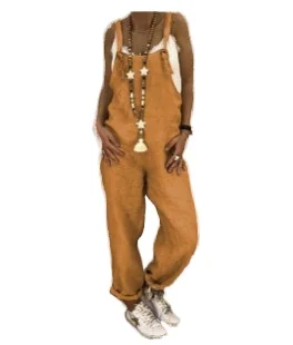 Cargo pants women loose casual plus size linen cotton one-piece overalls jumpsuit women streetwear vintage clothing