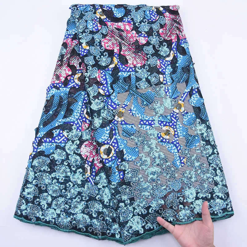 Последние нигерийские кружева с блестками Ткань 5 ярдов Африканский Воск шнур