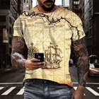 Мужская футболка с принтом KYKU, Повседневная футболка с коротким рукавом, с принтом морских волн и компасов, лето 2019