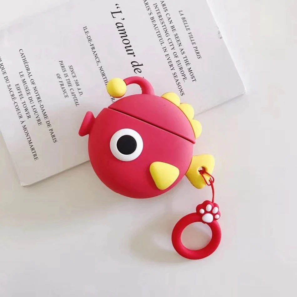 Чехол для наушников с динозавром для Airpods 2, чехол с милой рыбкой для Apple Air pods, силиконовый чехол с солнечным цветком, Радужный чехол для ушей, улыбка