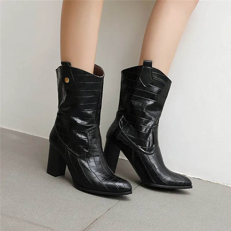 Винтажные коричневые черные тисненые ботинки YMECHIC из искусственной кожи без