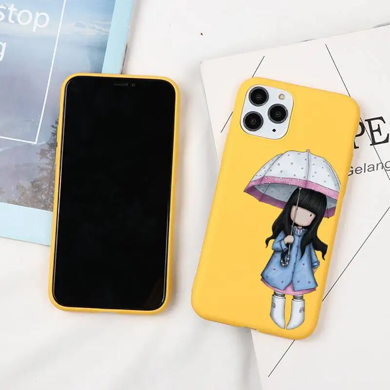 

Cute cartoon girl Santoros Gorjuss Phone Case For iphone 12 11 Pro Max Mini XS 8 7 6 6S Plus X SE 2020 XR Candy yellow Silicone