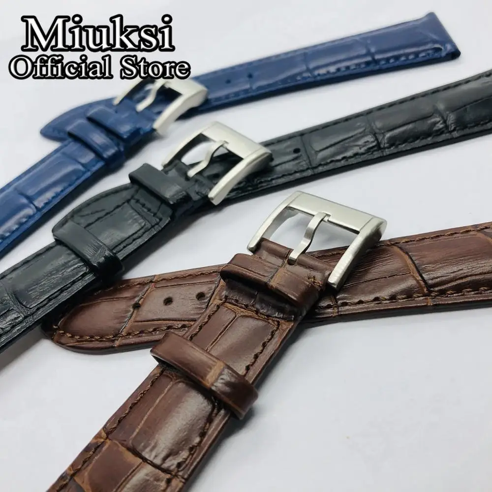 Miuksi 22mm brown black blue leather watch strap with pin buckle | Наручные часы