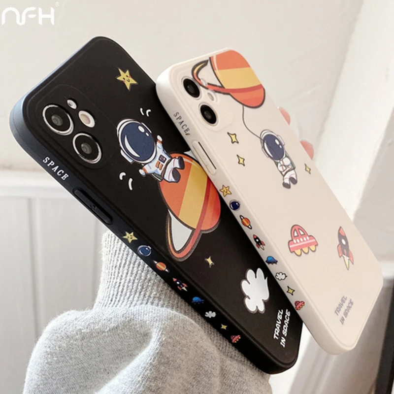 Силиконовый чехол для iPhone 12 Mini 11 Pro X XR XS Max se 2 7 8 Plus с рисунком астронавта |