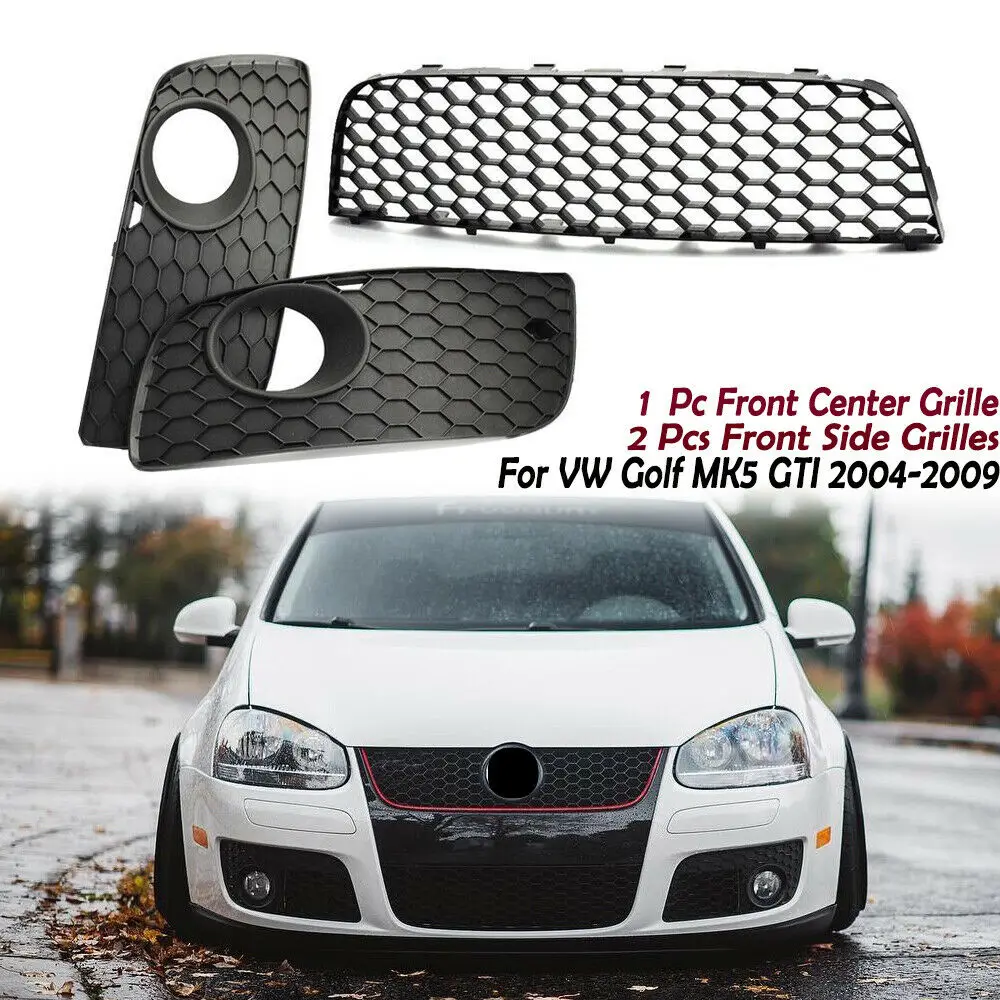 

Auto Front Lower Bumper Mesh Grill Racing Grille + Fog Lamp Cover For VW MK5 Golf GTI Jetta GT 2005 2006 2007 2008 2009