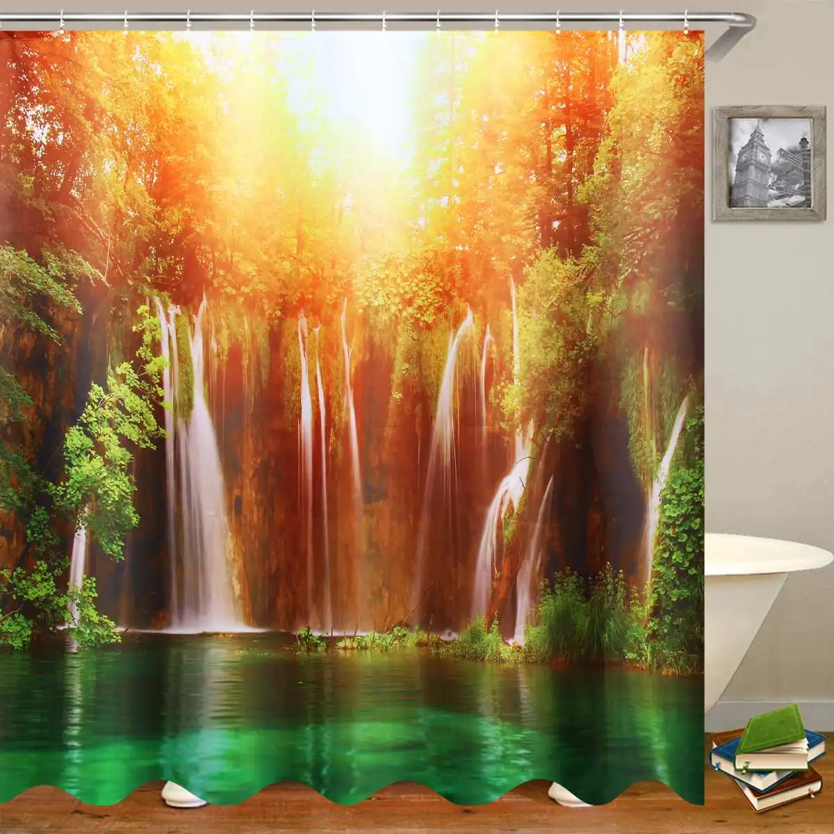 

Душ Шторы s 180X180CM 3D водопад природа для Ванная комната душа Ванная комната крышка Водонепроницаемый ткань для ванной Шторы W/Крючки