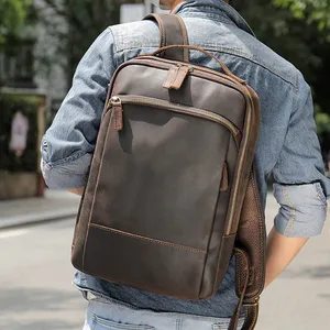 Luufan Crazy Horse Genuine Leather Mans Backpack Unisex Big Capacity
15" Laptop Daypack Cow Leather School Bag Male Travel Bag