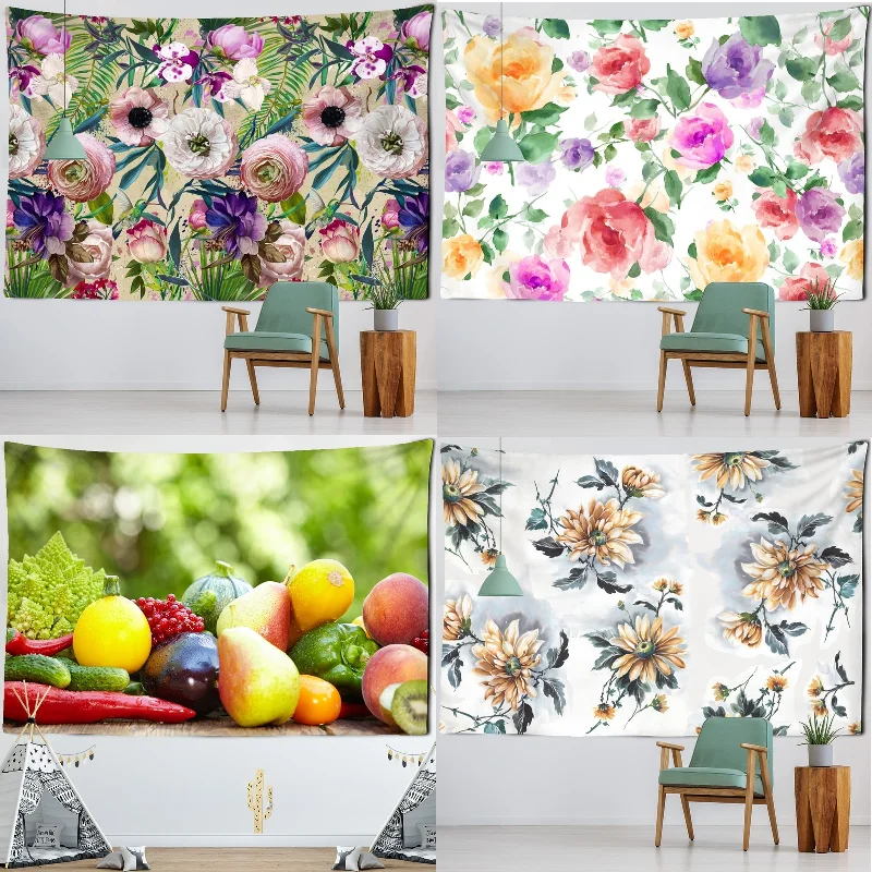 

Flowers and fruits dorm decor macrame wall hanging room decor aesthetic tapestry wall anime tie dye tapestry moon tapestry home