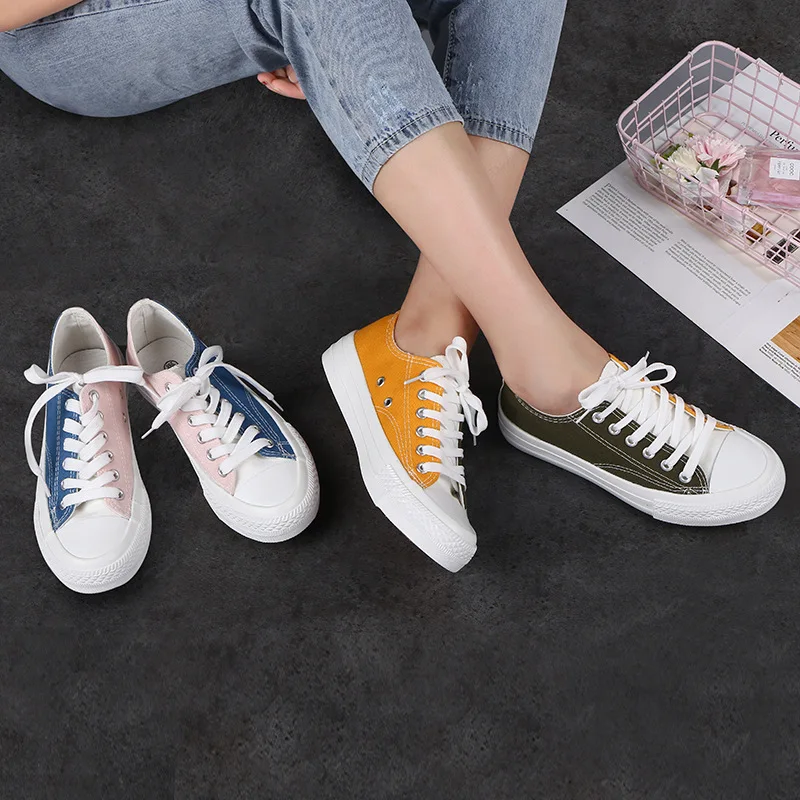 

2021 New Summer Women's Shoes White Shoes Canvas Shoes Women's Color Matching Korean Casual Shoes Women's Students Flat