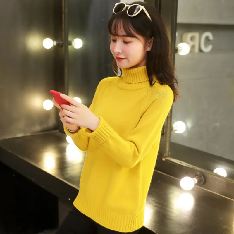 Осенне-зимние женские вязаные свитера пуловеры водолазка с длинным рукавом