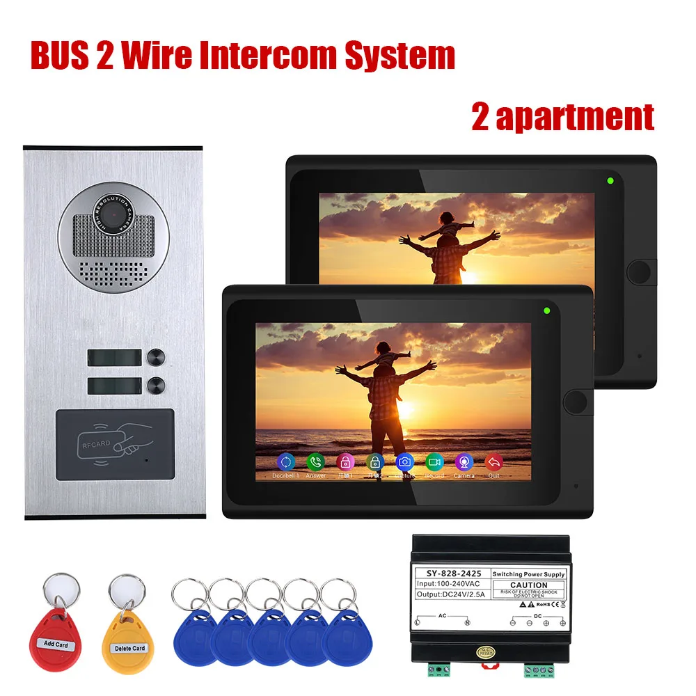 

7Inch 2/3/6 Units Apartment Night Vision Wired WIFI BUS 2 Wire Video Door Phone Intercom systems Kit for home Support Remote App