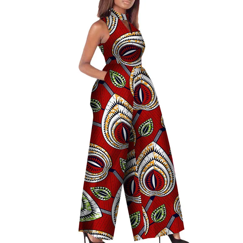Fashion Ladies 2020 African Clothes Ankara Style Robe Africaine Dashiki Jumpsuit Ethnic Sleeveless Wide-Leg Pants Dress SL3598