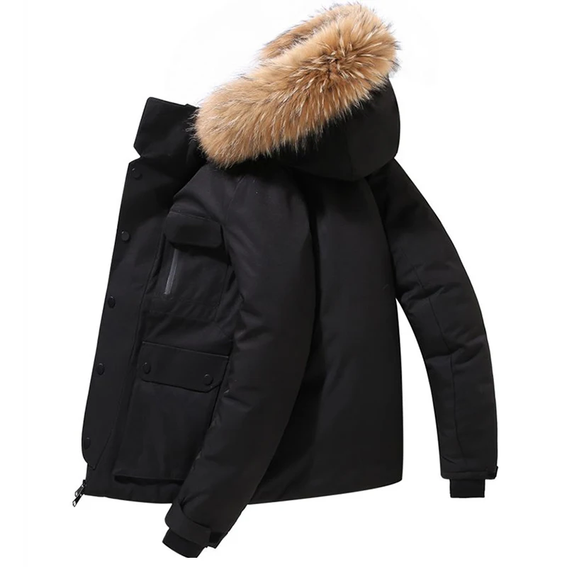 

Зимняя мужская пуховая куртка с воротником из меха енота, Лидер продаж, теплая парка с капюшоном в стиле сафари, пуховик, уличная одежда