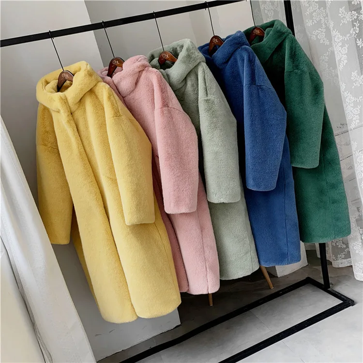 

Winter Jacket Outerwear Women High Quality Faux Rabbit Fur Coat Loose Lapel OverCoat Thick Warm Female Plush Coats F108