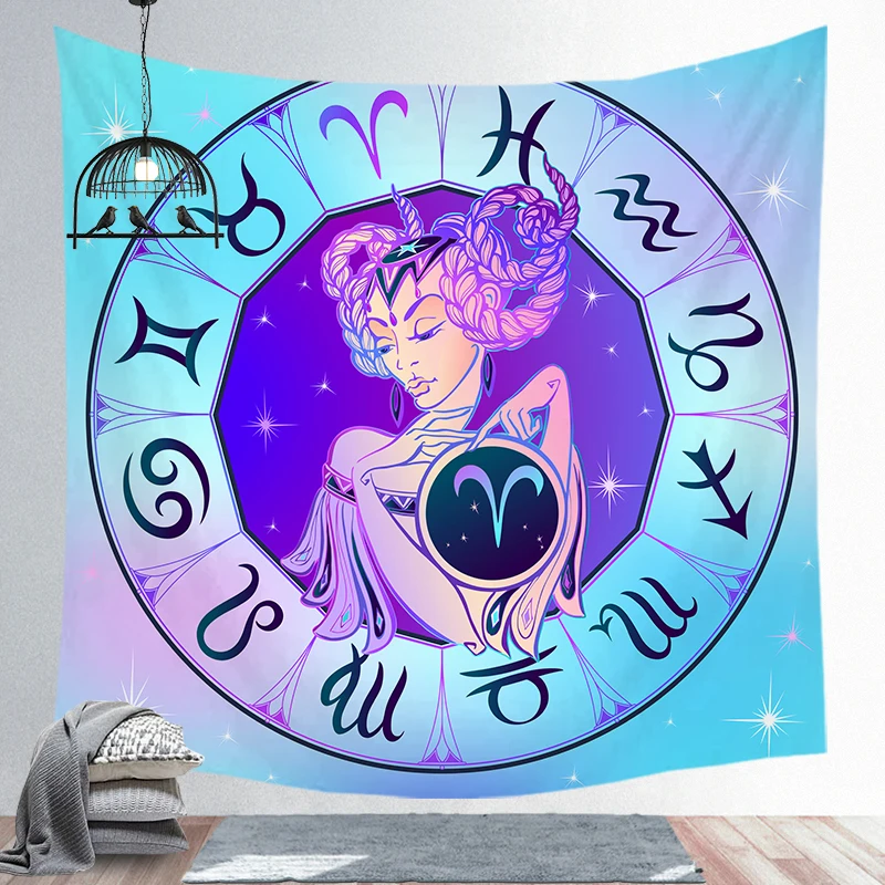 

Trippy Twelve Constellations Tapestry Colorful Mandala Hippie Wall Hanging Decor Bedroom Cloth Fabric Living Room Blue Purple