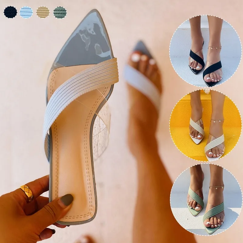 

Transparent High Heels Women Square Toe Sandals Summer Shoes Woman Clear High Pumps Wedding Heels Slippers