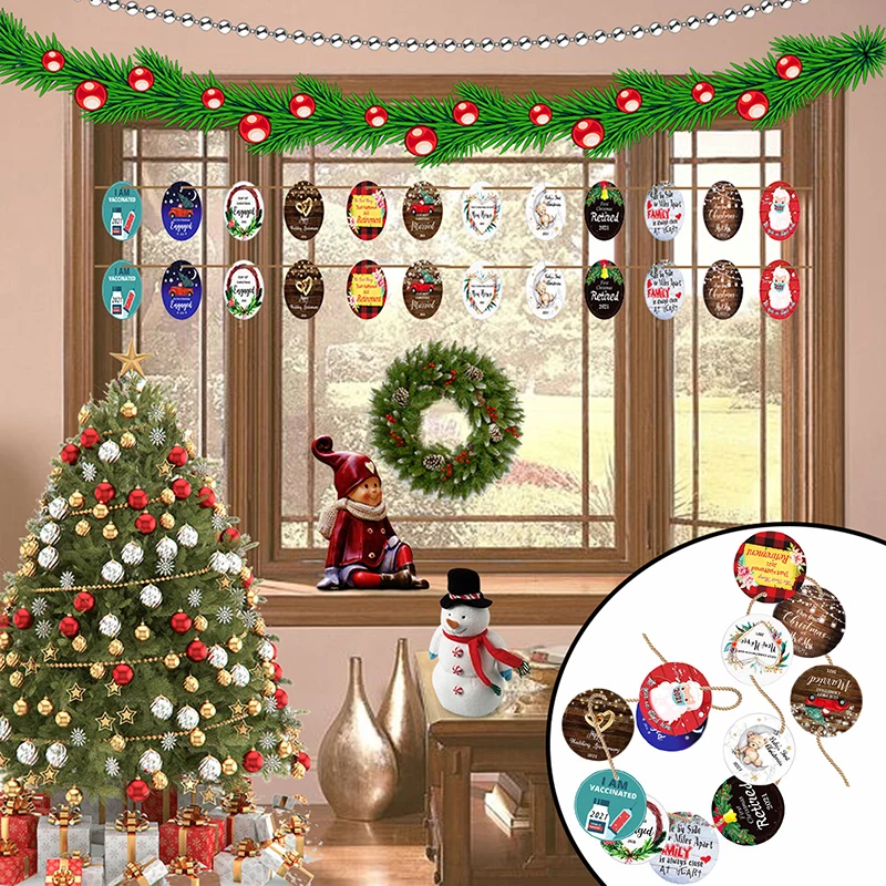 

12Pcs/Set Christmas Holiday Wooden Decorations Xmas Tree Hanging Pendant