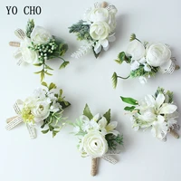 yo cho men boutonniere buttonhole rose brooch bride wedding wrist corsage bracelet groom ceremony flower party meeting decor
