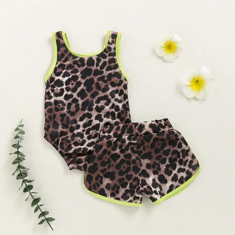 Летний купальник для маленьких девочек Леопардовый комплект бикини купальный