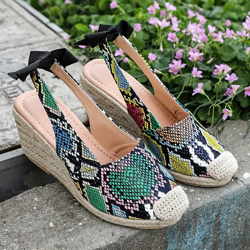 

2021 New Wedges Shoes for Women Open Toe Ankle Platform Beach White Sandals Retro Weave High Heels Buckle-Strap Roman Shoes
