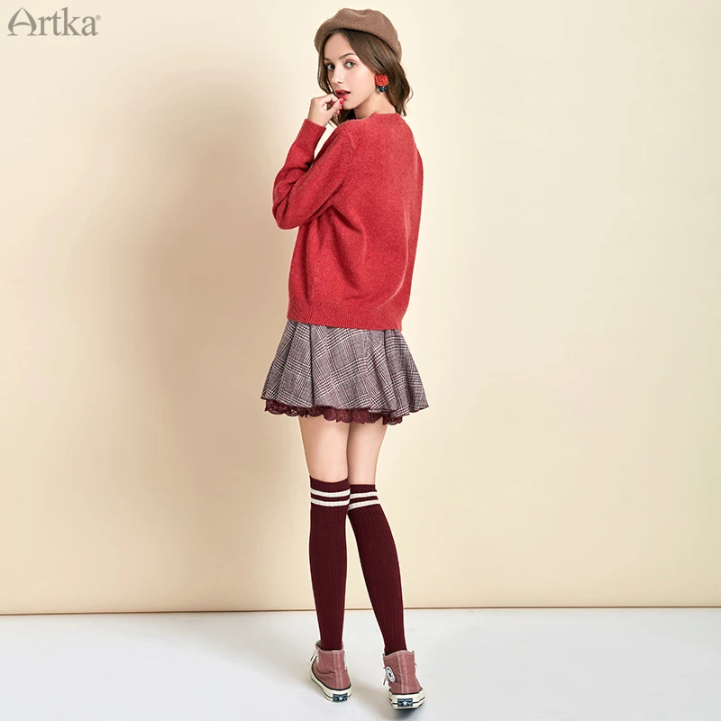 ARTKA 2019 Autumn Winter New Women Sweater Cute Animal O-Neck Pullover Long Sleeve Casual Loose Knitted YB11390Q | Женская одежда