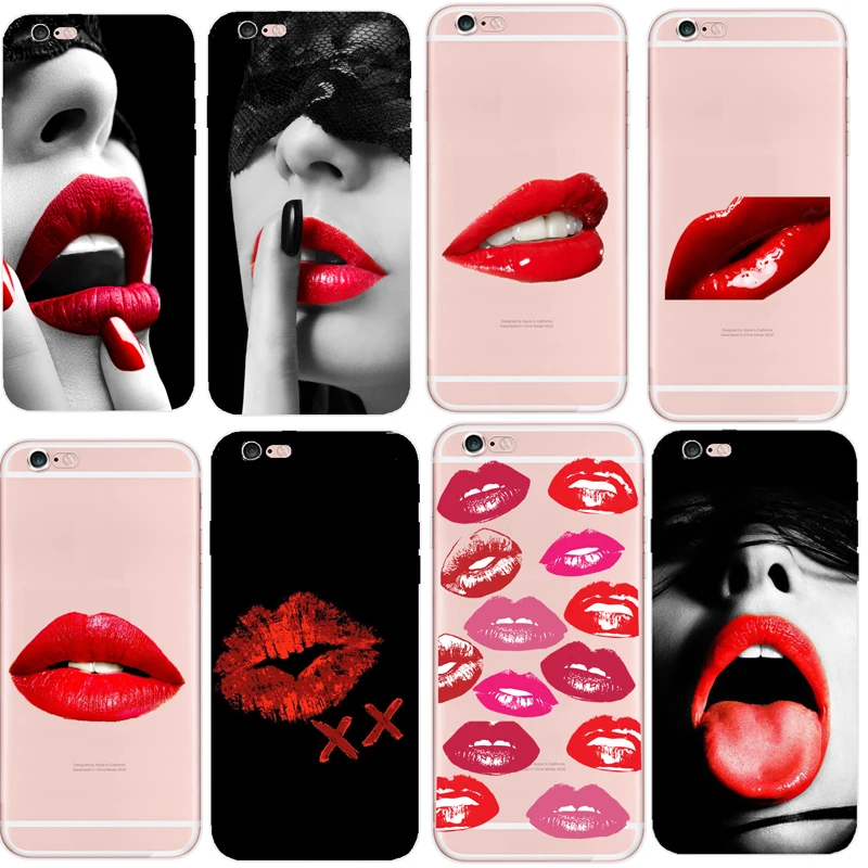 

Sexy Girl Women Red Kiss Love Lips Soft Phone Case Cover For iPhone 13 SE 6 7 8 11 12 Pro Plus X XR XS Max 2020 Mini