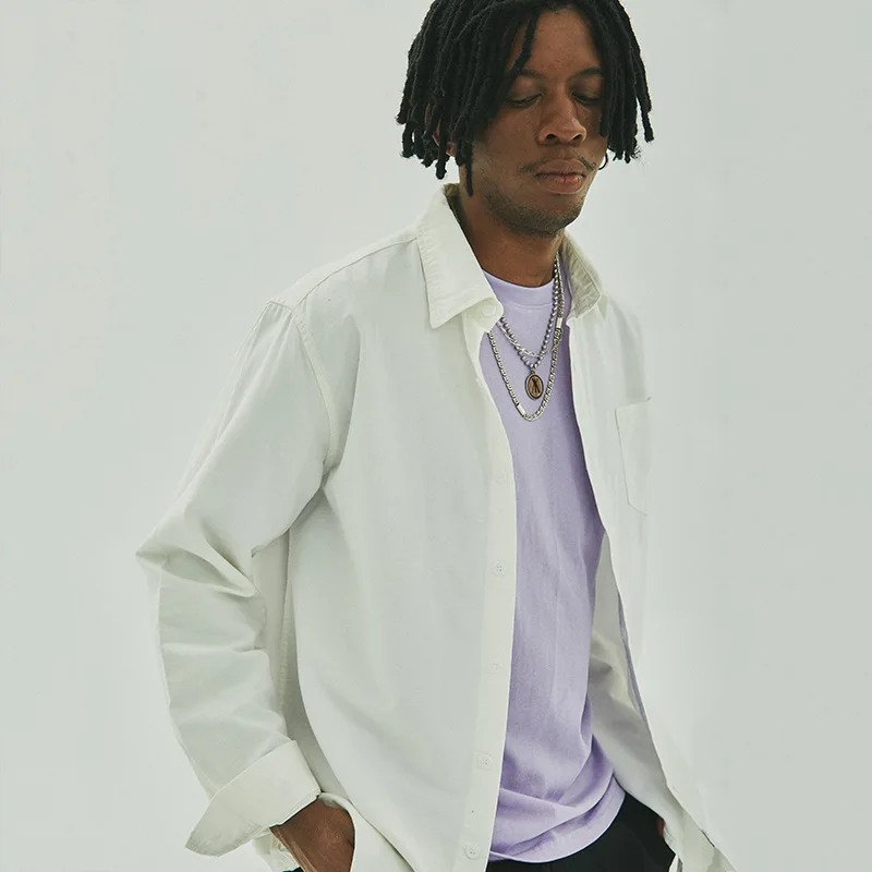 2019 Осенняя новая Однотонная рубашка Мужской лонгслив для пары повседневная