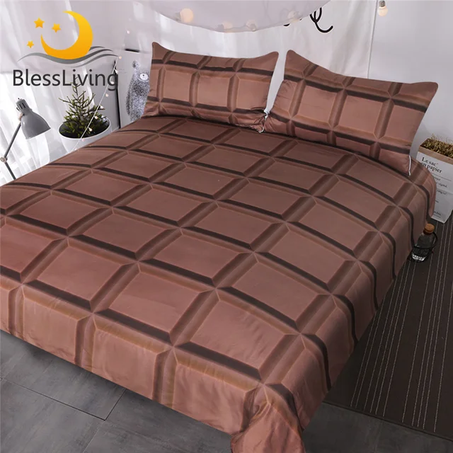 BlessLiving Chocolate Bar Bedding 3 Piece Super Soft Funny Bed Sets 3d Realistic Giant Chocolate Duvet Cover for Boys Girls 1