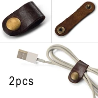 2pcs handy leather headphone earphone cable tie cord organizer wrap winder cable organizer
