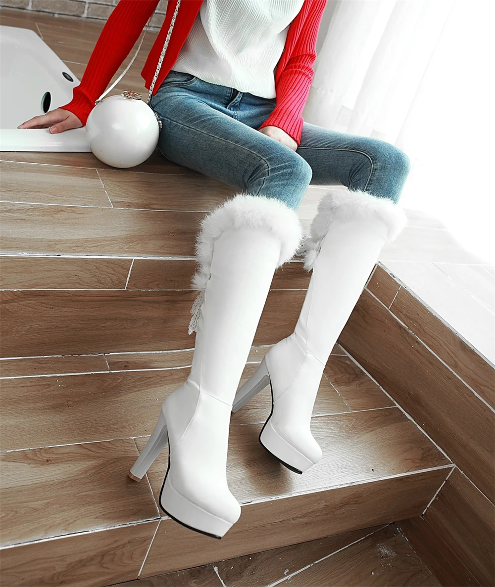 2020 г. Новые модные сапоги до колена на меху женские зимние высокие толстом