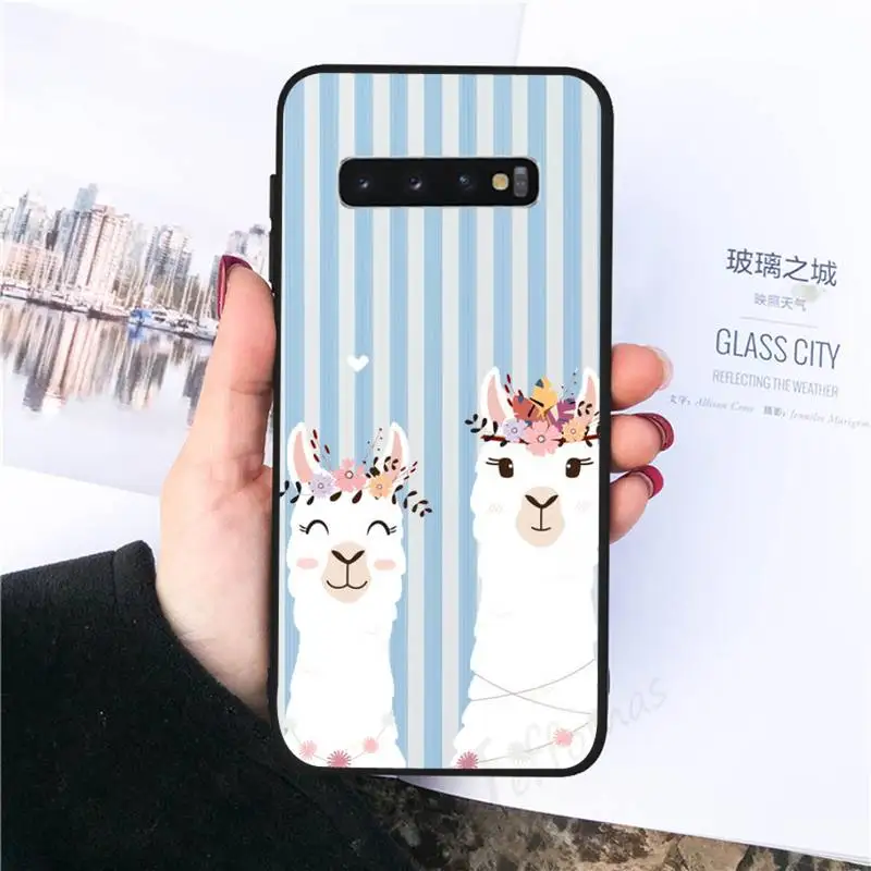 

Cartoon cute alpaca with blue stripes Phone Case For Samsung galaxy S 7 8 9 10 20 edge A 6 10 20 30 50 51 70 note 10 plus