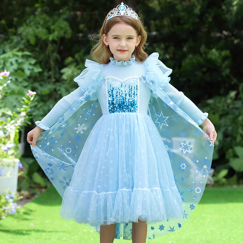 

Birthday Childrens Clothing Princess Skirt Girl Sweater Dress Snow Queen Vestido Skirt 4-6-8years