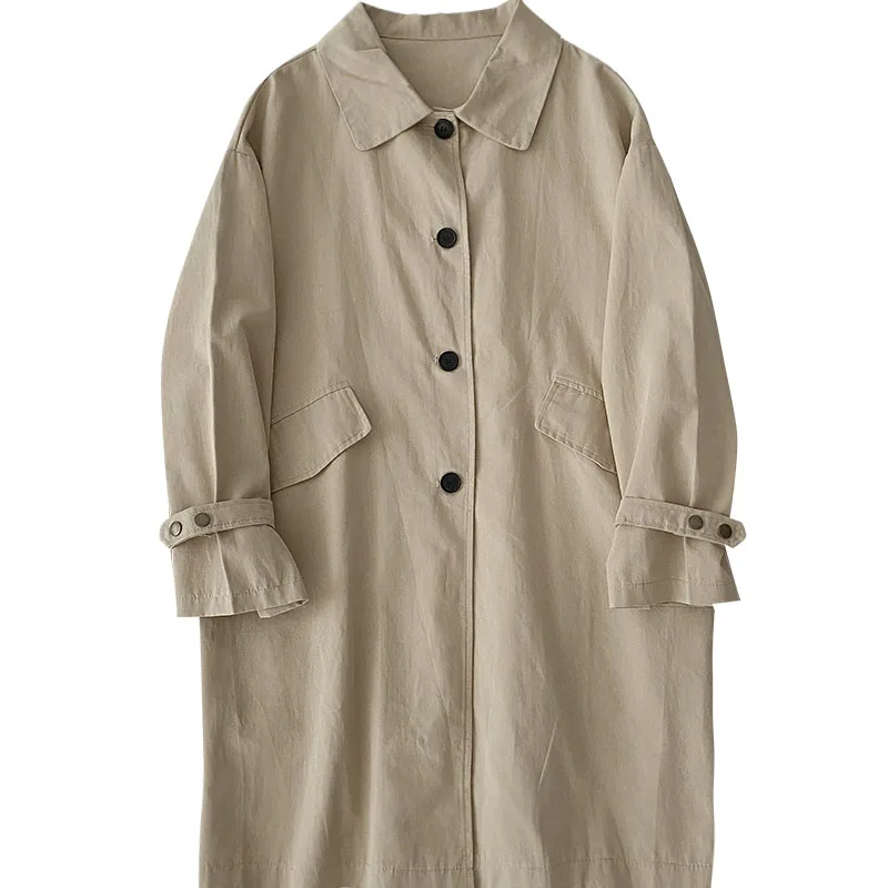

Vintage Women Trench Coats Winter 2020 Turn-Down Collar Ruffles Sleeved Solid Button Knee-Length Lady Elegant Outwear Tops