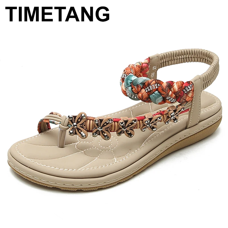 

TIMETANG новый в богемном стиле; Женские босоножки на танкетке с модным металлическим украшением; Повседневная женская летняя обувь из натурал...