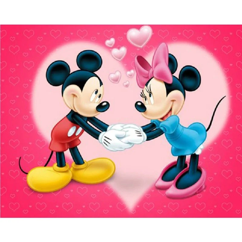 

Disney Cartoon Mickey Minnie Love Diamond Painting Round Diamond Mosaic Embroidery Children Room Decor Handwork home and gift