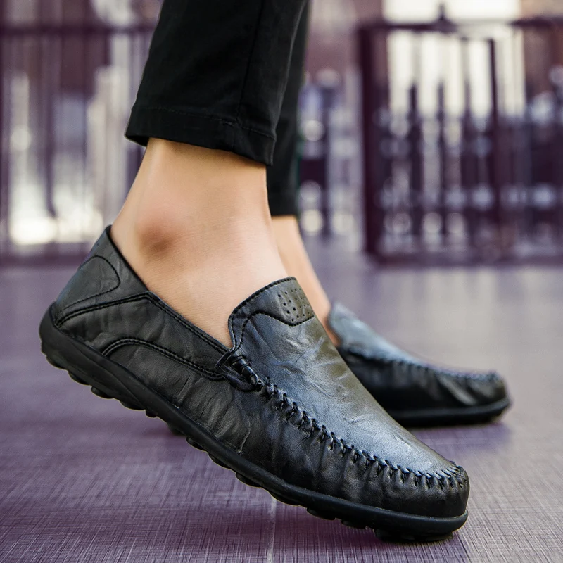 2019 Loafers Men Leather Shoes Soft Business Flats Simple Slip on Male Casual Office Big Size 48 | Обувь