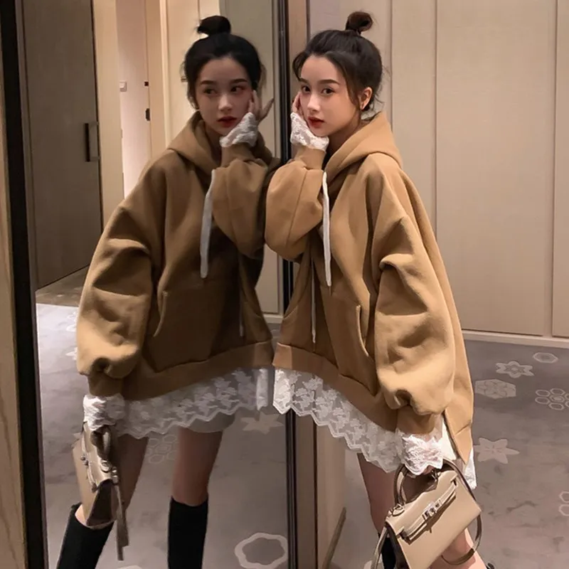 Новый осенний женский элегантный кружевной длинный свитер Свободный