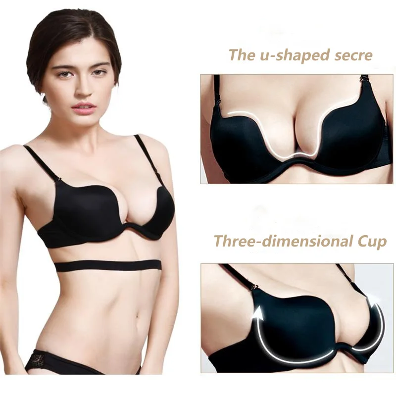 

Fashion Women Sexy Deep U Cup Brassiere Plunge Push Up Bra Clear Back Bralette Intimates Sexy Lingerie Bras Ladies Underwear