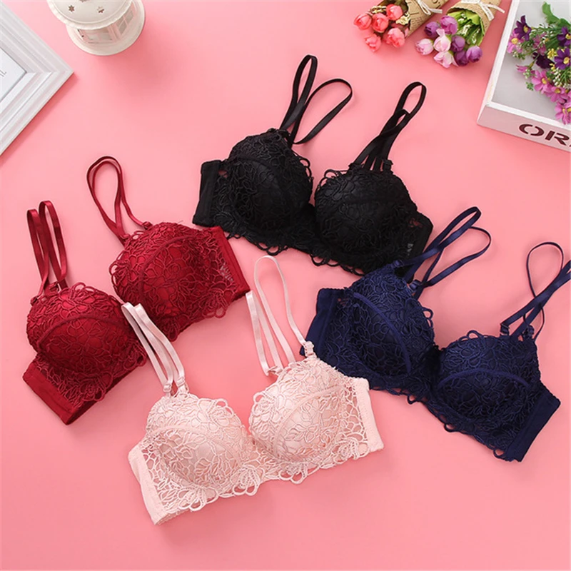 Тонкий бюстгальтер с двойными бретелями кружевной женское белье размера плюс