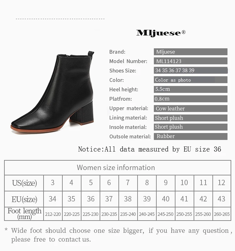 MLJUESE/; женские ботильоны из коровьей кожи; на молнии; Цвет Черный; с квадратным носком; на высоком каблуке; зимние короткие плюшевые женские ботинки; под вечернее платье