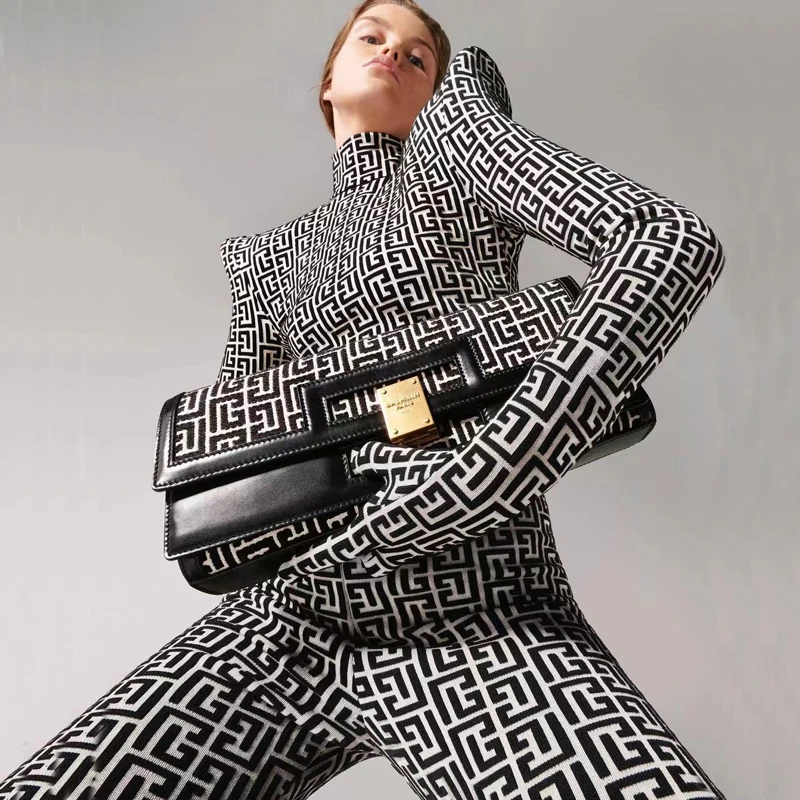 Free Shipping Wholesale New Rompers Black Stripe Jacquard Long Sleeve Fashion Casual Celebrity Party Bandage Jumpsuits