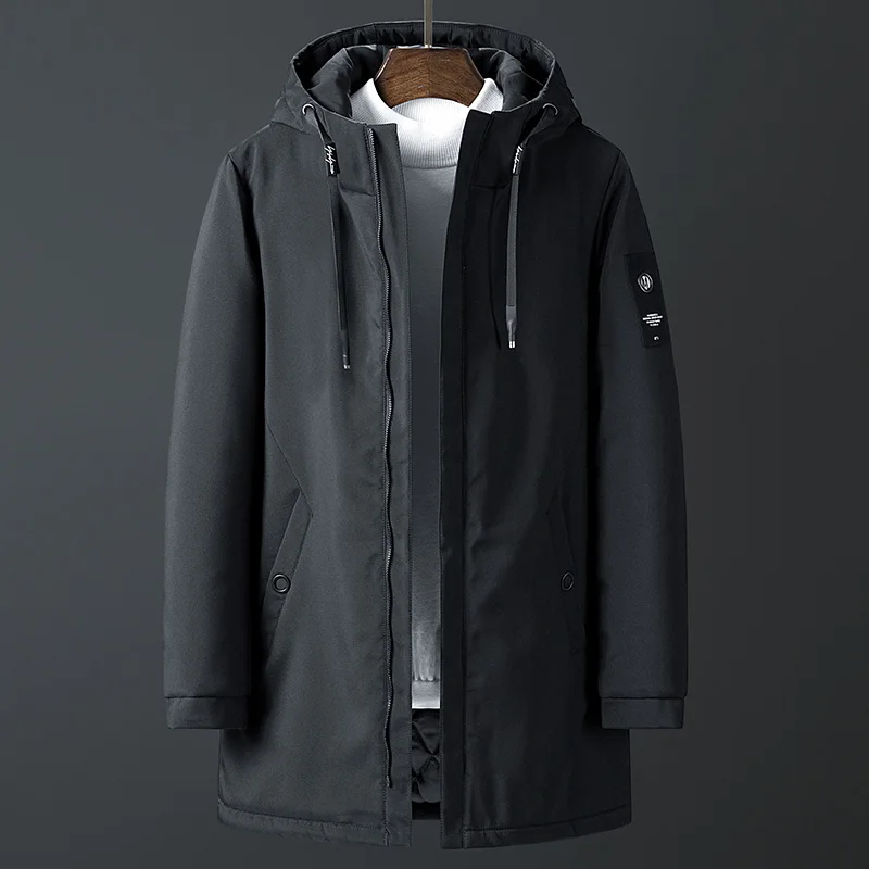 Fashion Casual Long Jacket Men's Hooded  Windbreaker Male Parkas Coats Cotton Autumn Winter Trench Coat Men Japanese Streetwear