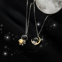 real 925 sterling silver astronaut star moon pendant necklace two tone jewelry for women girls