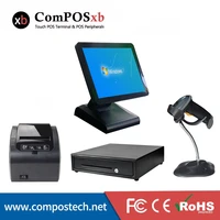 cheapest pos terminal 15 inch cash register machine pos systems with 400mm cash drawer 80mm thermal printer for restaurant pos